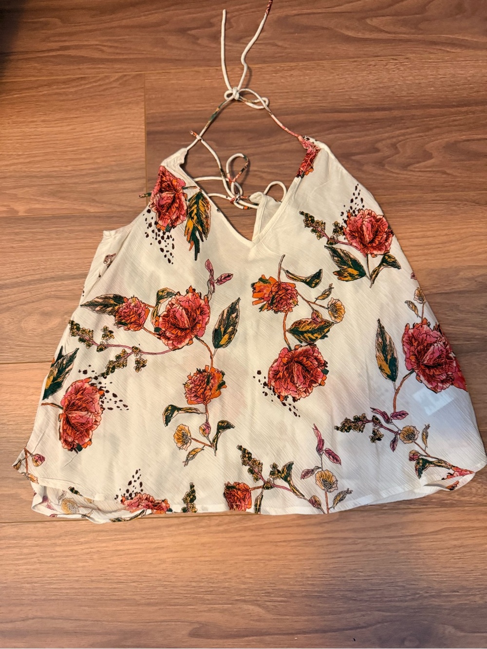 O'Neill Cream Halter Cami with Red Floral Print